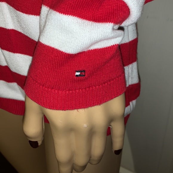 Tommy Hilfiger red white Striped v neck pullover sweater tunic S - Picture 3 of 14